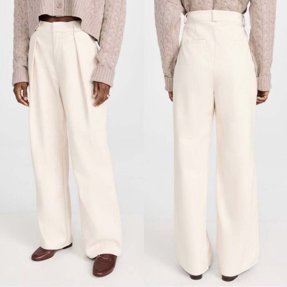 Mother High Waisted Tunnel Vision Pleated Prep Faux Leather Pants Egret Size 29
